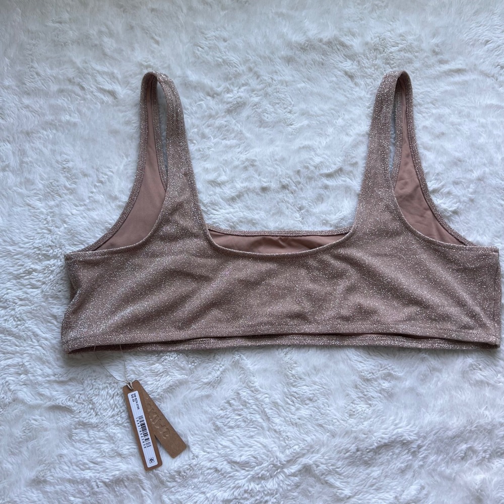 SKIMS Swim Metallic Scoop Neck Bikini Top Sienna Brown Shimmer SW-SCN-0106 3X